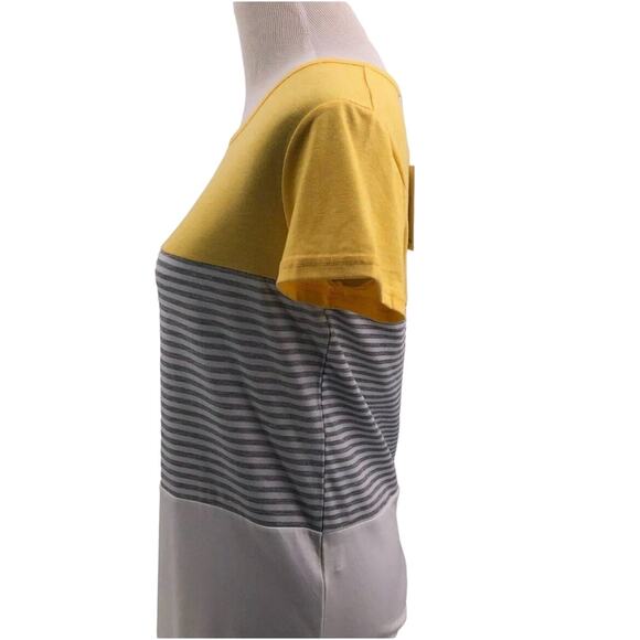 YunJey Yellow Gray White Tri Color Block Stripe Short Sleeve Top Plus 2XL Womens - Picture 4 of 13